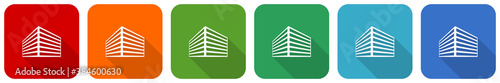 Modern design office building icon set, flat design vector illustration in 6 colors options for webdesign and mobile applications
