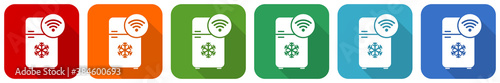 Fridge with wifi icon set, flat design vector illustration in 6 colors options for webdesign and mobile applications