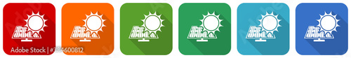 Sun over solar panel icon set, flat design vector illustration in 6 colors options for webdesign and mobile applications