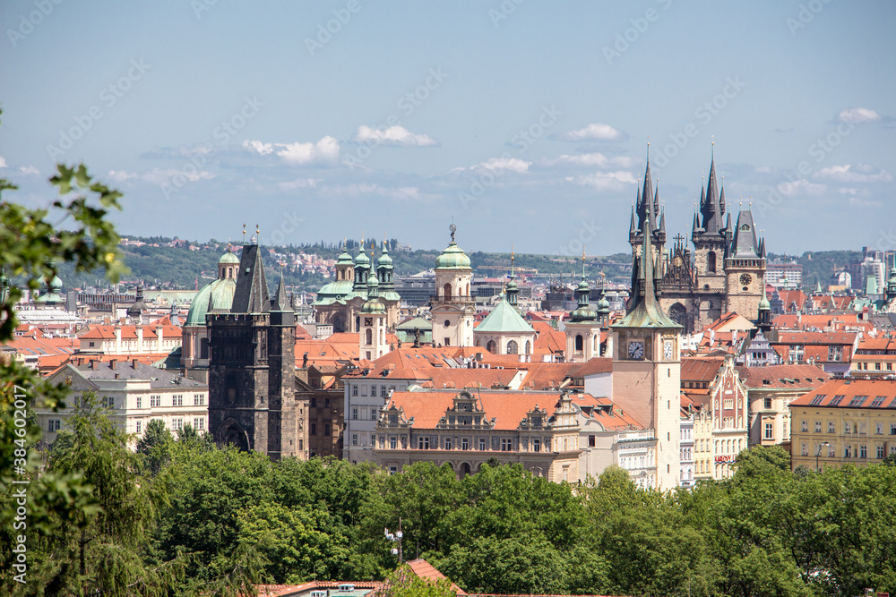 Obraz premium Prague old town sky view church old houses panoramic view