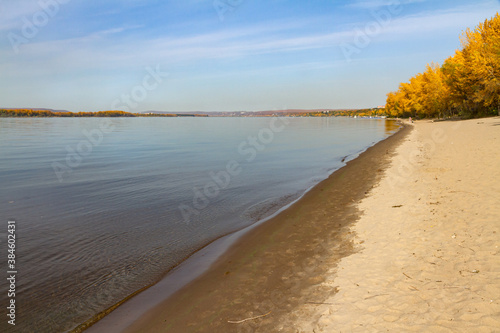 Bank of the Volga River in an autumn country park in the city of Samara