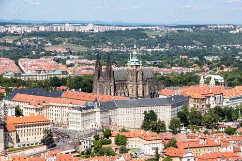 Prague castle sunny panorama view old town