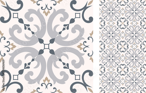 Seamless Azulejo tile. Portuguese and Spain decor. Ceramic tile. Vector hand drawn illustration, typical portuguese and spanish tile	
