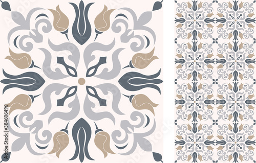 Seamless Azulejo tile. Portuguese and Spain decor. Ceramic tile. Vector hand drawn illustration, typical portuguese and spanish tile	
