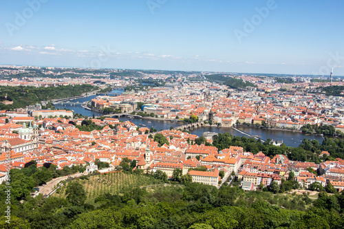 Prague panorama charles bridge river from mountain skyview