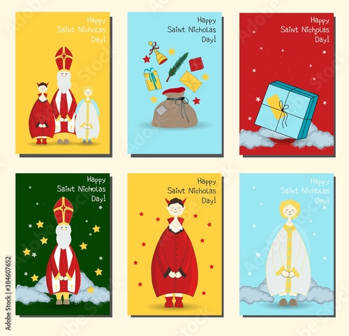 Saint Nicholas, Christian holiday. Set of posters or banners. postcards set Happy saint nicholas day