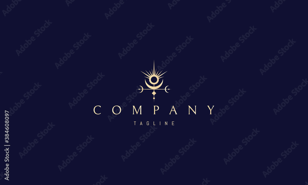 Vector golden logo on which an abstract image of the sun and moon in the form of an alchemical sign. Vector golden logo on which an abstract image of the sun and moon in the form of an alchemical sign.