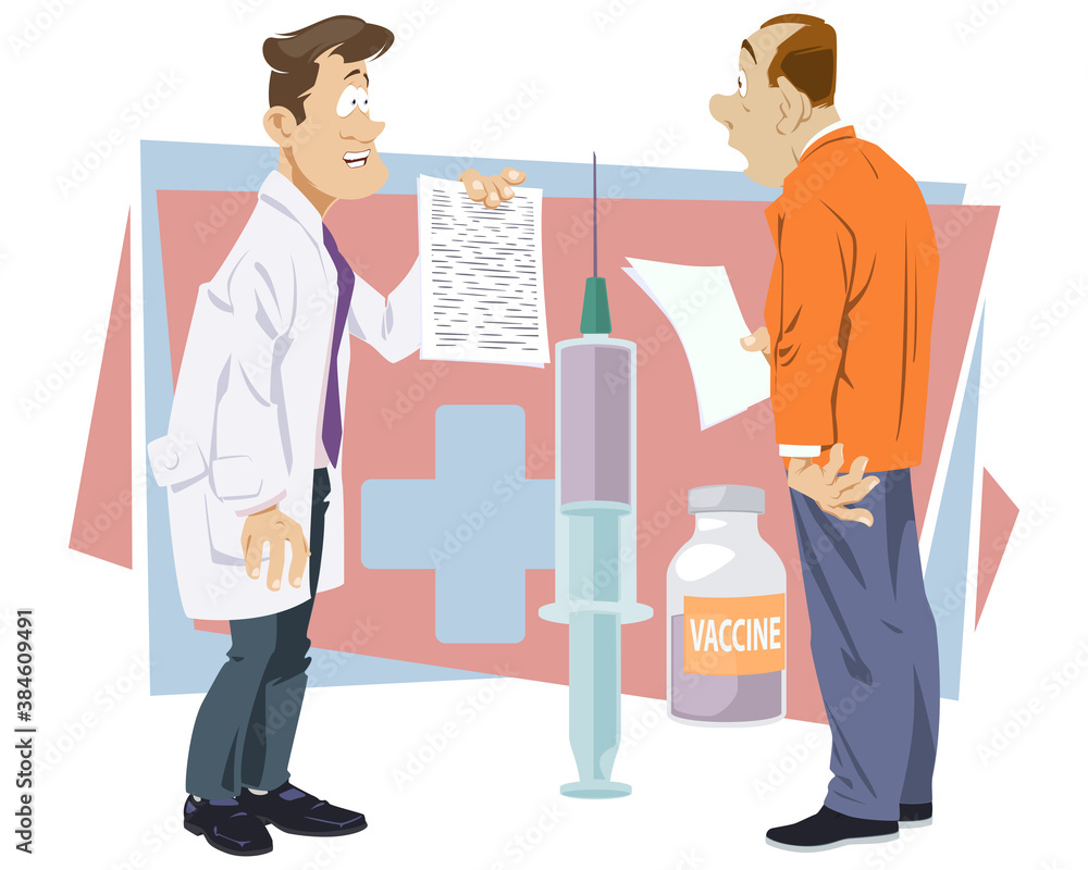 Doctor suggests vaccination to patient. Doctor suggests vaccination to patient.