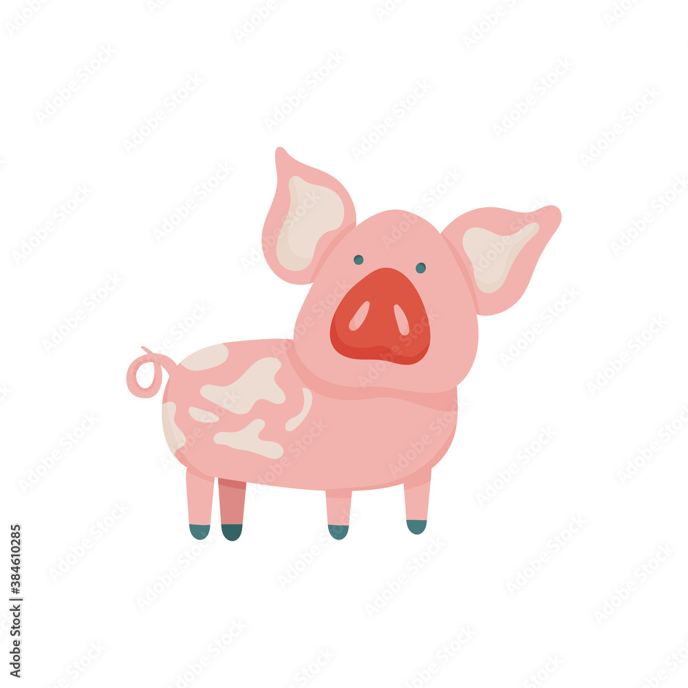 Vector ping pig illustration in cartoon style with curiosity expression. Vector farm animal Vector ping pig illustration in cartoon style with curiosity expression. Vector farm animal