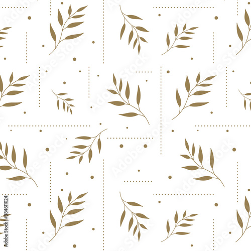 Vector seamless pattern with gold silhouette leaves