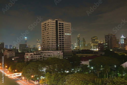 cityscape building and street in night at Bangkok Thailand