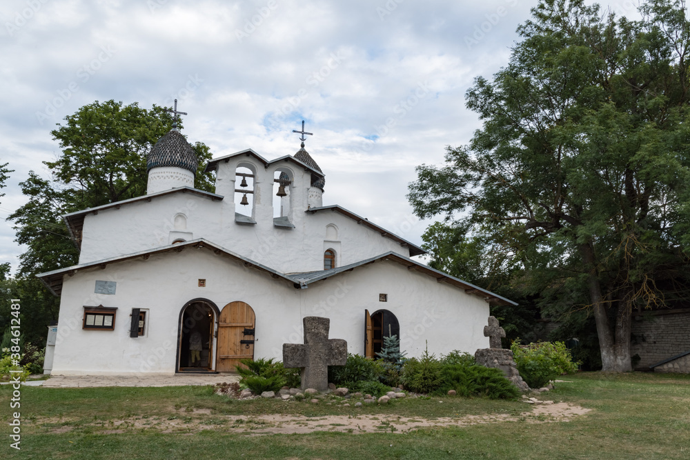 The double church of the Intercession and Nativity of the Holy Virgin at Prolom in Pskov city. It was constructed at the end of XVI century The double church of the Intercession and Nativity of the Holy Virgin at Prolom in Pskov city. It was constructed at the end of XVI century
