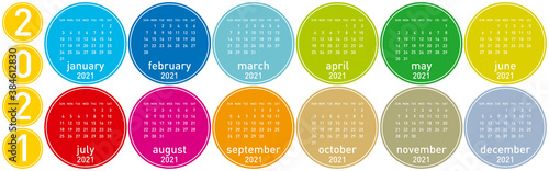 Colorful Circles Calendar for Year 2021