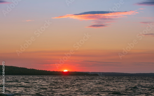 Sunset at Lake Superior view from Sandpoint beach in Munising  Michigan