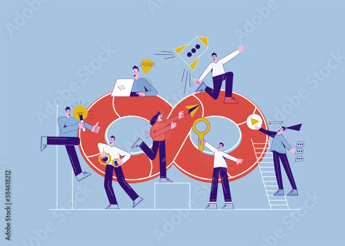 DevOps concept Team building with development operations symbol  Flat vector illustration