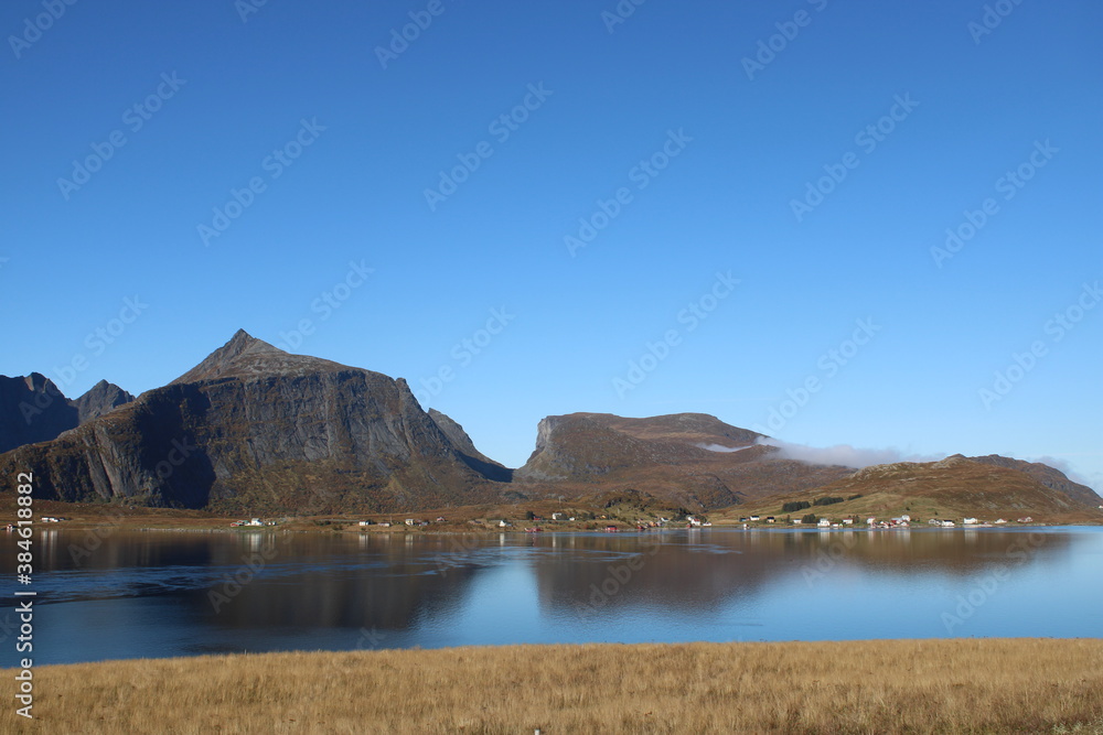 A romantic postcard photo of the Norwegian fjord landscape