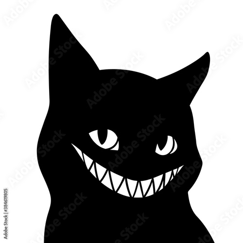 black cat with a frightening wide smile
