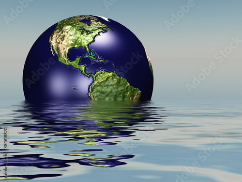 Drowning planet Earth. 3D rendering