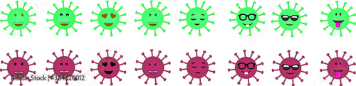 Coronavirus icon vector set. Covid-19 ncov corona virus flat emoji and emoticon with angry, cry and surprise facial expression . Vector illustration.