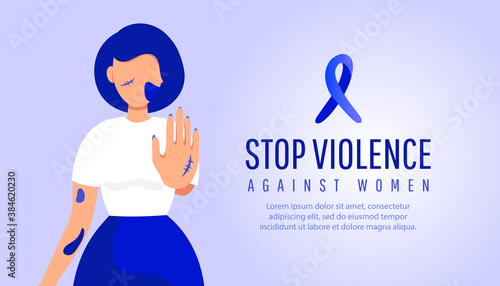 Stop Violence Against Women sign. Woman hand sign for stop abusing violence, human trafficking. Stop women abuse