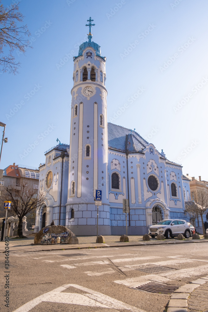 Popular photospot in Old town Bratislava Church of St. Elizabeth, also known as the Blue Church, Slovakia