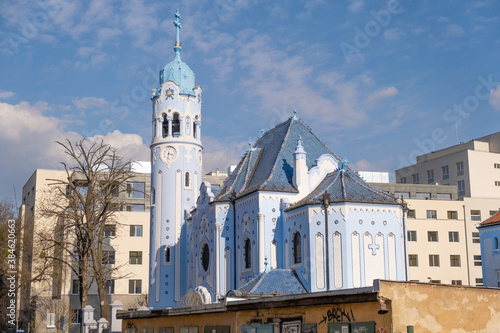 Popular photospot in Old town Bratislava Church of St. Elizabeth  also known as the Blue Church  Slovakia