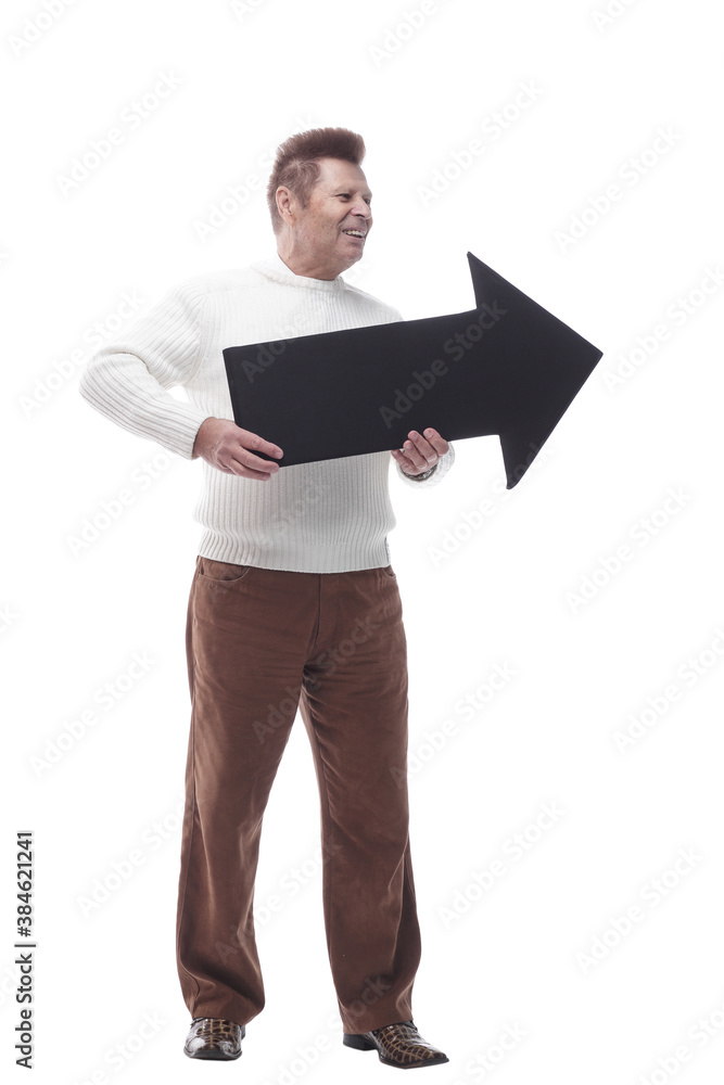 smiling adult male pointing in the right direction . isolated on a white smiling adult male pointing in the right direction . isolated on a white