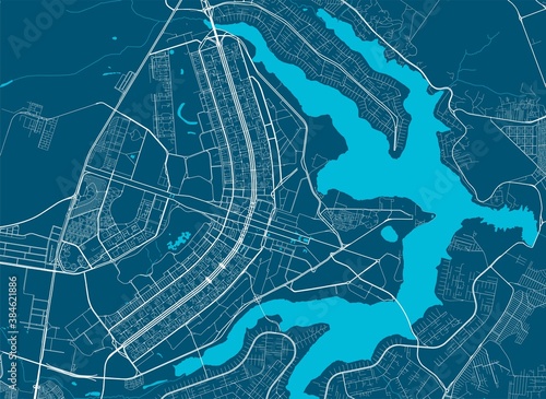 Detailed map of Brasilia city, linear print map. Cityscape panorama.