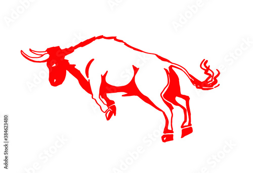 Vector red bull isolated on white background, symbol of new year