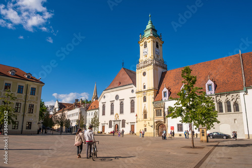 Old Town Hall in the centre of Bratislava. One of the oldest historical buildings. Popular tourist spot, houses a City Museum. Stara Radnica at Hlavne namestie