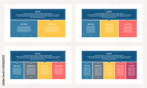 Business process. Chart with 2, 3, 4, 5 steps, options, sections. Vector template.