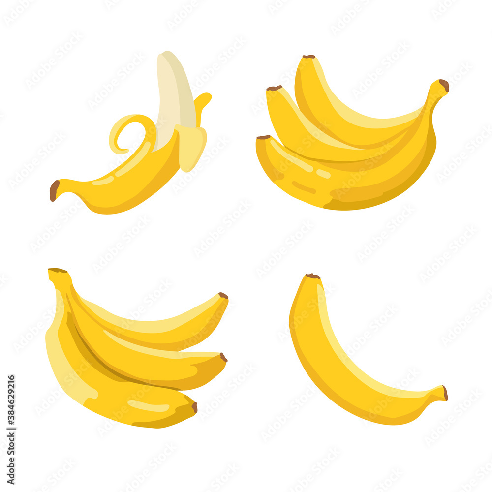 Vector summer set of bananas isolated on white background