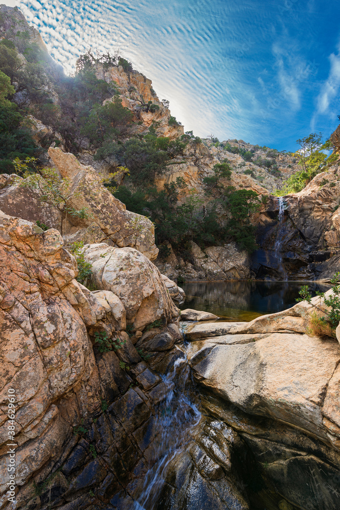Obraz premium Canyon on Mount Nieddu with natural pools and waterfalls, San Teodoro, Olbia - Sardinia