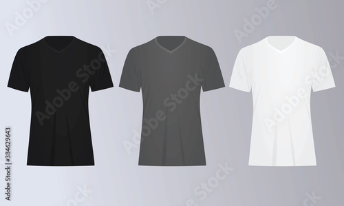 Black, grey and white v neck t shirt. vector illustration