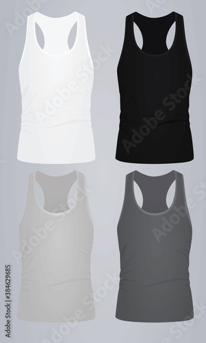 White, grey and black sleeveless t shirt. vector illustration