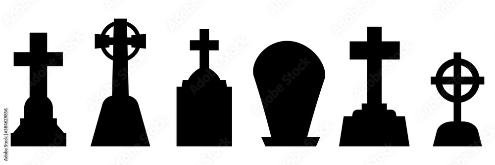 Tombstones set. Vector tombstones isolated silhouette. Tombstones set. Vector tombstones isolated silhouette.