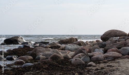 Stones on the shores of the Baltic Sea in Mersrags in Latvia.