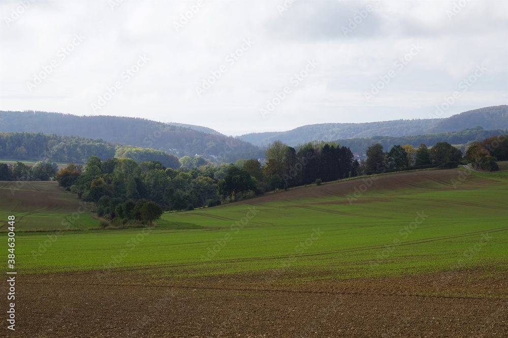 Fototapeta premium Blick über das Lipperland und dem Windwehetal auf den Teutoburger Wald zwischen Detmold und Horn-Bad Meinberg