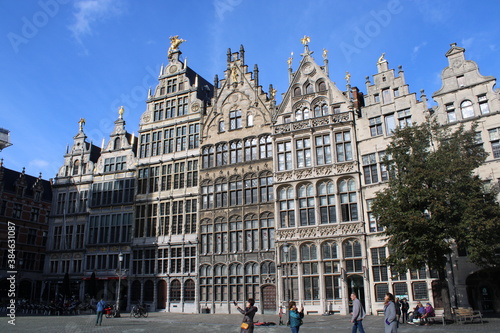 Antwerp, Belgium in October 2019: beautiful old buildings around the great market place in Antwerp