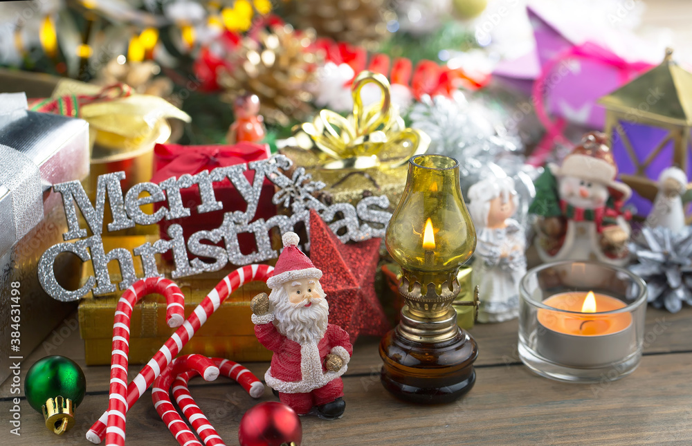 Merry Christmas card with gifts and, coffee and Christmas decorations. Merry Christmas card with gifts and, coffee and Christmas decorations.