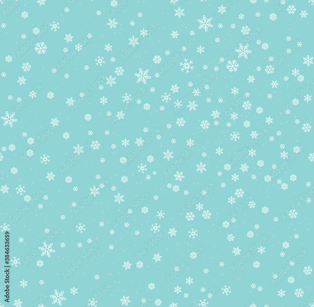 Christmas seamless pattern with snowflakes abstract background. White snowflakes. Vector illustration. Light blue background. Holiday design for Christmas and New Year fashion prints. Christmas seamless pattern with snowflakes abstract background. White snowflakes. Vector illustration. Light blue background. Holiday design for Christmas and New Year fashion prints.