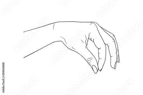 Female hand holding forefinger and thumb together. Vector stock illustration eps 10. Outline.