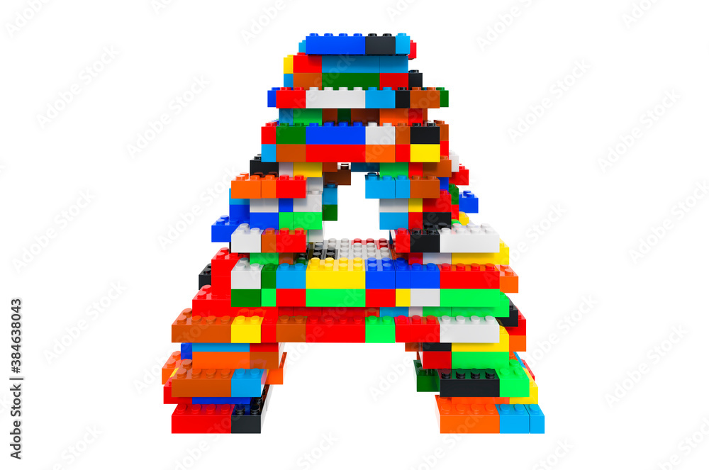 Obraz premium Letter A from colorful building toy blocks, 3D rendering