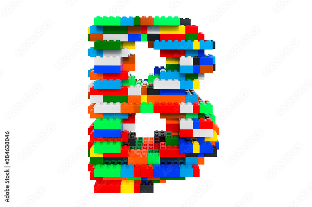 Obraz premium Letter B from colorful building toy blocks, 3D rendering