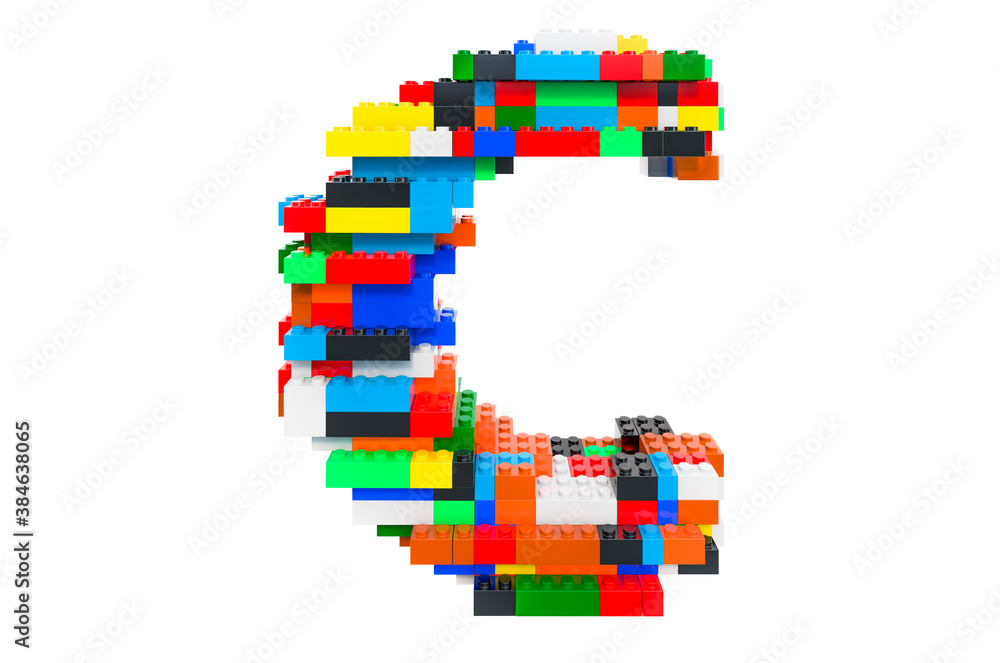 Fototapeta premium Letter C from colorful building toy blocks, 3D rendering
