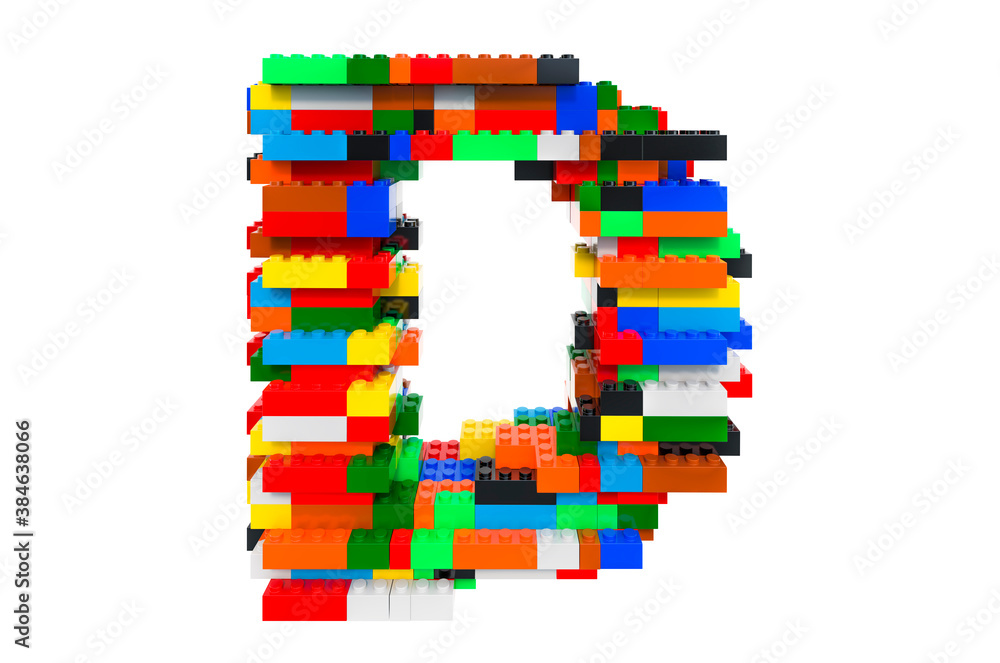Fototapeta premium Letter D from colorful building toy blocks, 3D rendering