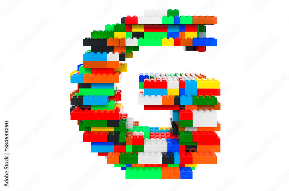 Letter G from colorful building toy blocks, 3D rendering