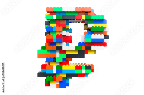Ruble from colorful building toy blocks  3D rendering