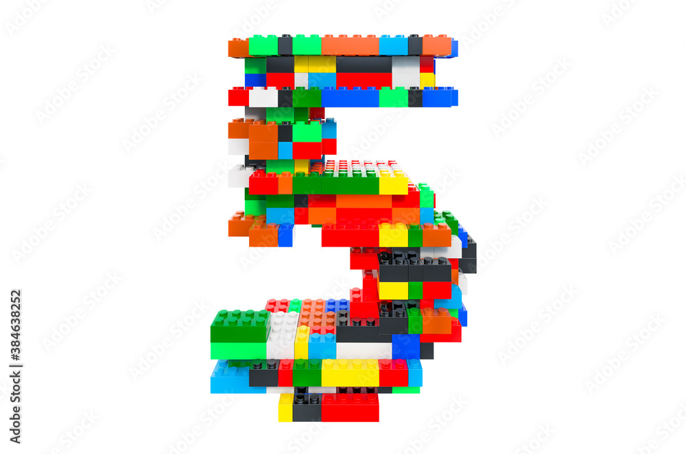 Number 5 from colorful building toy blocks, 3D rendering Number 5 from colorful building toy blocks, 3D rendering