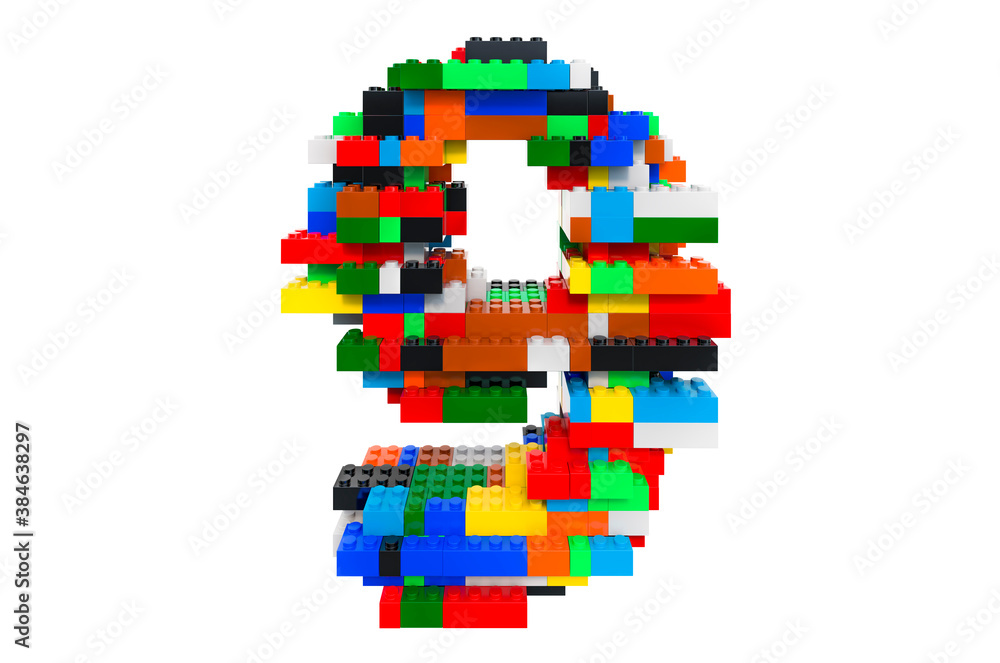 Number 9 from colorful building toy blocks, 3D rendering Number 9 from colorful building toy blocks, 3D rendering